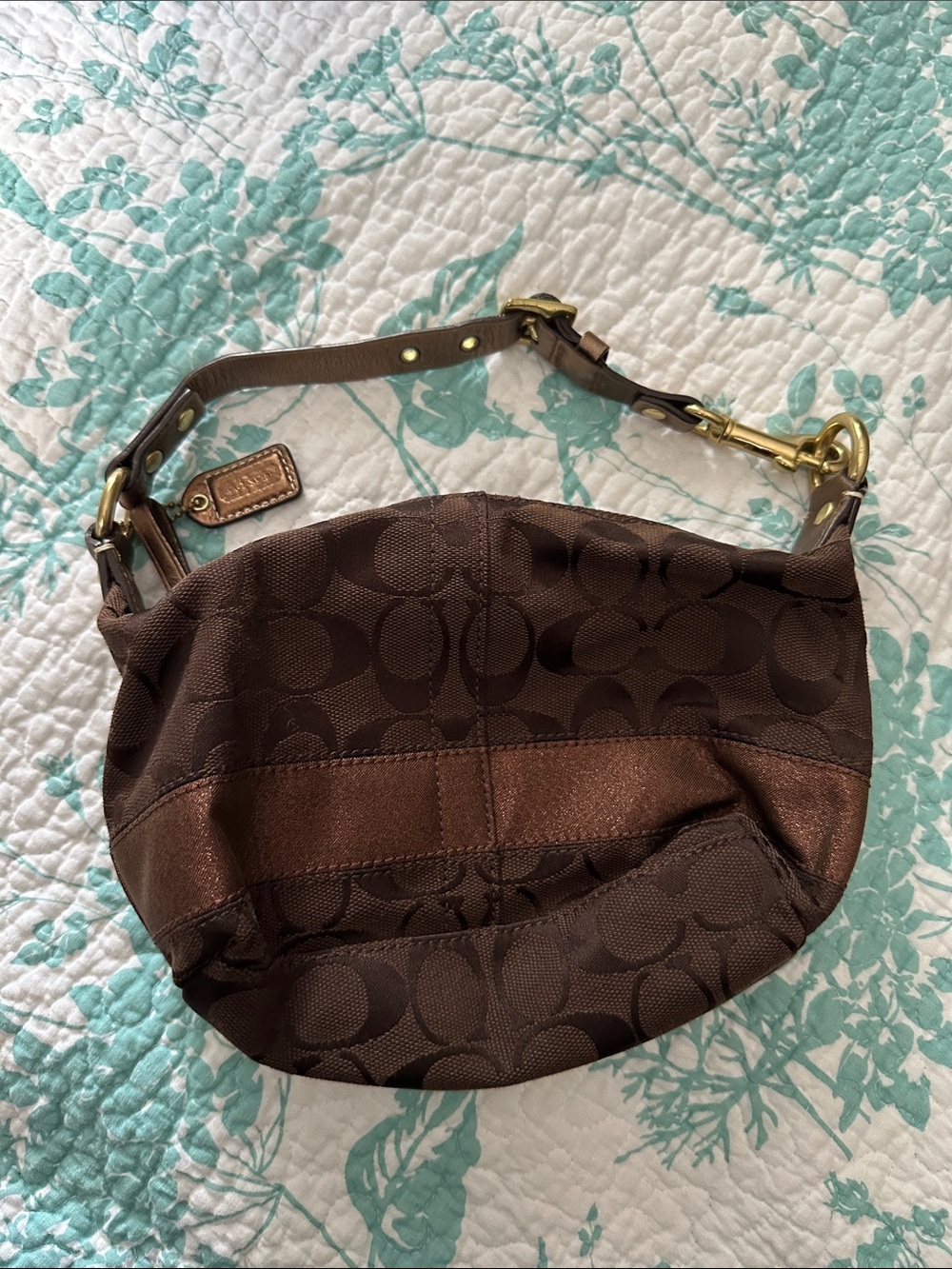 Coach Brown Signature Canvas & Leather Shoulder Bag with Gold Hardware